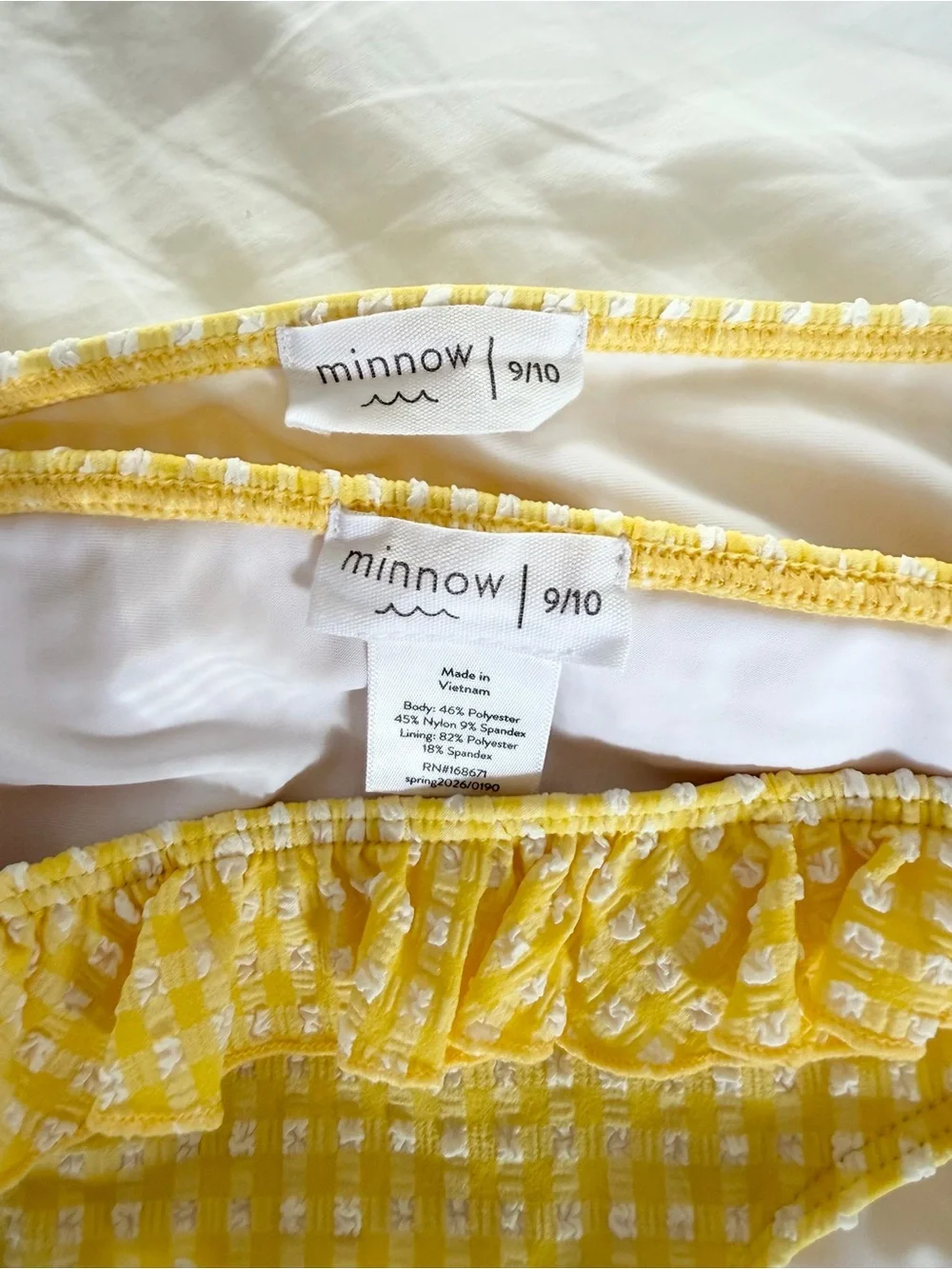Minnow Girls' Yellow Gingham Halter Bikini - Cute Ruffle Detail